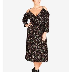 Floral print surplice cold shoulder maxi dress